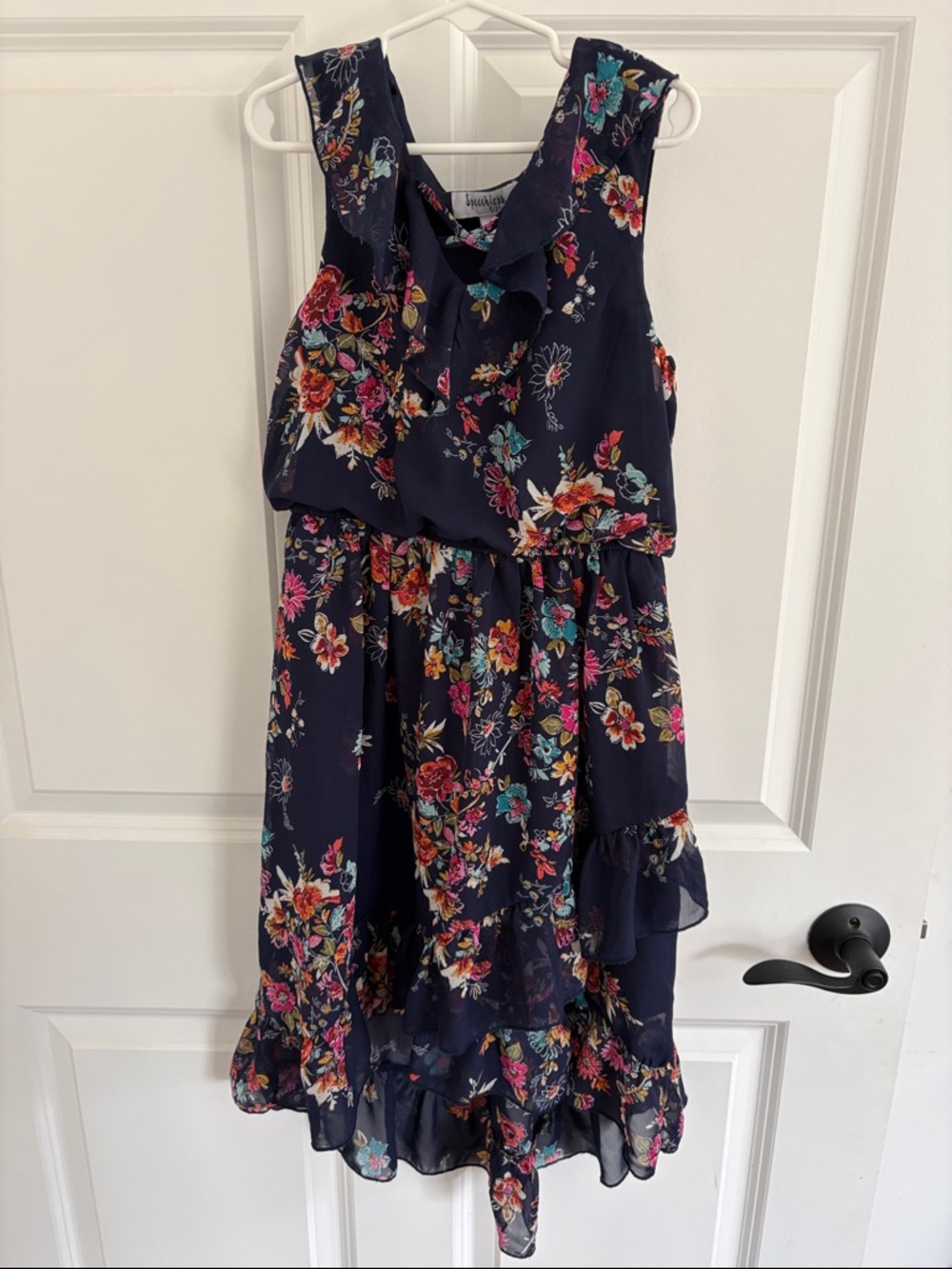 Speechless Navy Floral Ruffle Tiered Dress